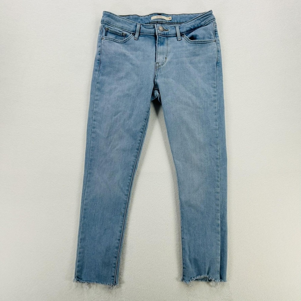 Levi's 711 Skinny Jeans Womens 28 Blue Mid Rise Raw Hem Stretch Denim Light Wash